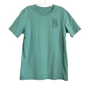 Dutch Bros Coffee Graphic T-Shirt Peace Sign Turquoise Cotton Men’s Size L